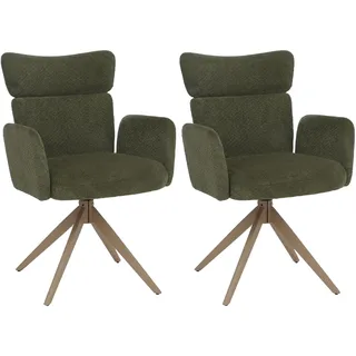 Mendler 2er-Set Esszimmerstuhl HWC-N11 Stoff Bouclé 350g/m2 grün