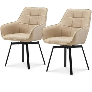TUKAILAI Esszimmerstühle Drehbar 2er Set, Drehstuhl esszimmer Kunstleder mit Armlehnen Rückenlehne Gepolsterter Sitz Metallbeine, Armlehnstuhl Küchenstühle Polsterstuhl Sessel für Küche (Beige)