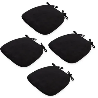 Generisch Sitzkissen Halbrund Waschbares Stuhlkissen Cord 43x41x35cm mit Rutschfester Unterseite & Bindebändern Stuhlauflage für Gartenstuhl, Esszimmerstuhl oder Bürostuhl,Schwarz,4PCS