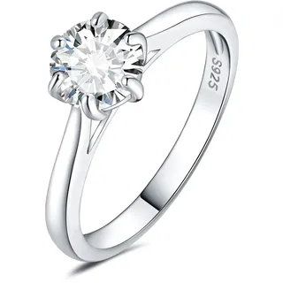 JewelryPalace 6.5mm 1ct Rund Zirkonia Solitär Promise Ring Damen, Braut Schmuck Set, Verlobungsring Damenring Ringe Silber 925 mit Stein für Frauen, Simulierte Diamant Jubiläum Eheringe Silberringe 48