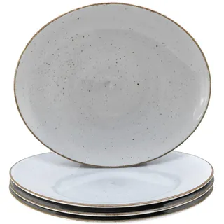 Creatable Steakteller , Hellgrau , Keramik , 4-teilig , oval , stapelbar , Geschirr, Teller, Barbecue-Teller & Spezialteller
