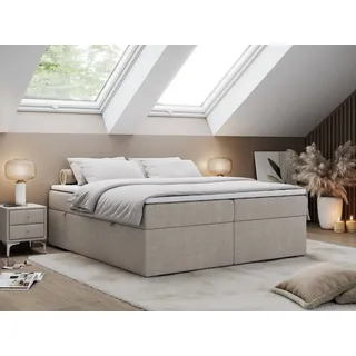 MKS Meble Boxspringbett ohne Kopfteil mit Bettkasten, niedriges Kopfteil, Polsterbett ohne Kopfteil - BESS - 160x200 - Beige - H3 - Beige