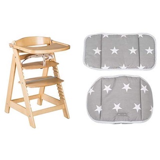 roba Treppenhochstuhl mitwachsend, Sit Up Click & Fun, Holz natur, mit abnehmbarem Essbrett und Sitzverkleinerer Little Stars