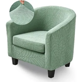 Highdi Elastische Sesselbezug Sesselschoner 2-Teilig, Stretch Jacquard Sesselhusse Club Chair Schonbezug Sofabezug | für Cocktailsessel Clubsessel Wohnzimmer Loungesessel, Grün