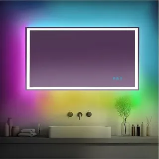 Matrix Badspiegel mit Beleuchtung - 120CM Rechteckig - Indirekte und direkte Beleuchtung - Spiegel mit RGB-Beleuchtung - Antibeschlag