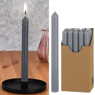 Cepewa Stabkerze 20er Set | 2x25cm grau | Paraffin | Wachskerze Echtwachs Dekokerze Kerze glänzend Spitzkerze