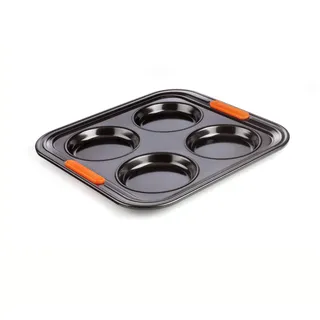 LE CREUSET Antihaft Backform für Yorkshire-Pudding, Für 4 Stück (Ø 10 cm), Sauerteigbeständig, Aus Karbonstahl gefertigt, Anthrazit/Orange, 46056000010000