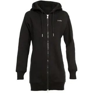 Winshape Lange, kuschelige Hoodie-Jacke J006 mit 2-Wege-Zipper Kapuzenpullover, schwarz M