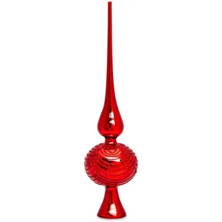 SIKORA SP6 Highlights Christbaumspitze aus Glas mit Glitzer Verzierung, Rot, H ca. 33 cm (für Bäume von ca. 170 bis 240 cm)
