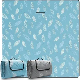 Unyqoos® Picknickdecke XXL 200×200 cm – wasserdicht & sandfrei, maschinenwaschbar, isoliert mit wasserfester Unterseite, 3‐lagig (Polypongé / 80 g Acupuncture‐Baumwolle / Aluminiumfolie), faltbar 35×25×11 cm - Blau
