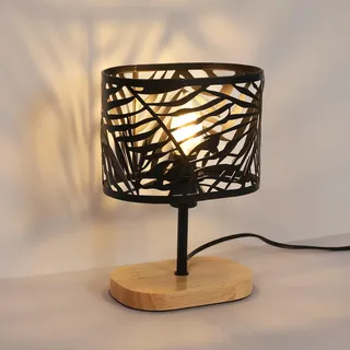 Osairous Nachttischlampe Holz, Tischlampe Vintage E14, Nachttischlampe Schwarz mit Holzsockel und Metallschirm Tischlampe Kinder für Wohnzimmer Schlafzimmer Bar