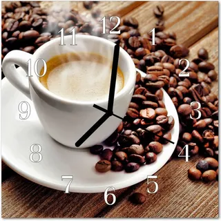 Glasuhr Wanduhr Küchenuhr Echt-Glas 30x30 cm Kaffee Tasse braun - Braun