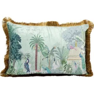 Kare Design Kissen Jungel Temple, Grün, 40x60 cm, mit Fransen, Dschungel, Zierkissen, Dekokissen, Couchkissen mit Reißverschluss, Wohnzimmer