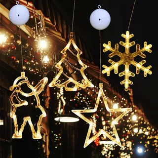 RosyFate Weihnachtsbeleuchtung Fenster, 4 x Saugnapf Lichterkette Fenster, Fensterdeko Hängend Fensterlicht mit Saugnapf LED, Christmas Decorations Indoor/Outdoor (Schneeflocke)
