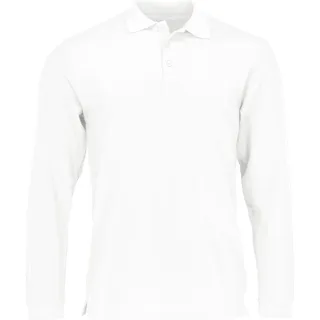 PREMIUM LONG SLEEVE POLO | Langarm Poloshirt mit Rippkragen, Herren & Damen. Dreiknopfleiste und Seitenschlitzen – Baumwolle, Perfekte Passform - Weiß