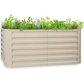 Blumfeldt Hochbeet aus Metall, Wetterfestes Stahl-Hochbeet für Balkon & Garten, Rostfreies Hochbeet Verzinkt, Freistehende Hochbeete 120x60x60 cm, 432L Pflanzkübel Groß für Blumen, Obst, Gemüse - Beige