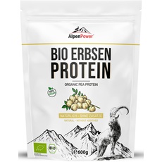 AlpenPower BIO ERBSENPROTEIN 600 g - 100% reines Erbsenprotein-Isolat - Ohne Zusatzstoffe & Vegan - Hochwertiges Eiweiß-Pulver mit 85% Protein