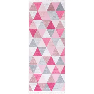 jimri Kurzflor Teppich Läufer - Boho Kelim Teppich, Wohnzimmerteppich, Schlafzimmer und Küchenteppich, Flur Teppich, 60 x 90 cm, Karo-Hellrosa - Rosa