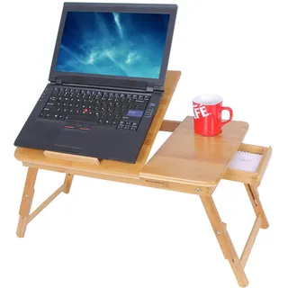 Songmics Betttisch Computertisch Klapptisch für Faule, Multifunktionaler Studiertisch, Massivholzfarbe, Hebbarer Betttisch, Laptoptisch, Fenstertisch 55 x 35 x 29 cm