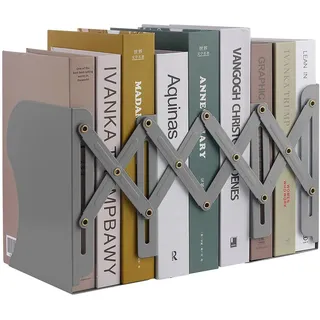 MSDADA Buchstützen Verstellbar Erweiterbar Metall Kinder Buchständer Zeitschriftenordner rutschfeste Bücherhalter für Küche Büro Schule Bibliothek(Grau)