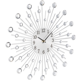 Relaxdays Wanduhr, glitzerndes Diamanten-Design, batteriebetrieben, Küchenuhr analog, Ø 50 cm, Wohnzimmeruhr, Silber