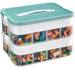 DingGreat Zweistufig Aufbewahrungsbox für Lego Bausteine Ablagefächer Stapelbar Kisten Spielzeug Aufbewahrung mit Deckel Stapelboxen Kunststoff Sortierboxen Kleinteile Transparent (box only)