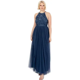 Maya Deluxe Damen Brautjungfern-maxikleid mit Neckholder, Paillettenverzierung, Abschlussball, Abschlussfeier, Hochzeit Brautjungfernkleid, Französische Marine, 46