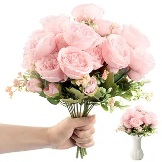 Phlognfy 4 Bündel Künstliche Rosa Pfingstrosen, Kunstblumen Pfingstrosen Rosa Unechte Blumen Deko, Beständige Wetterfest, Für Innen Außen Hochzeit Party Tisch Blumenarrangements Kunstblumen Deko