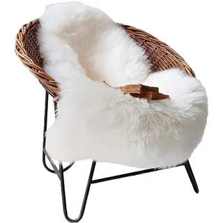 YDFYX Lammfell Schaffell Teppich Kunstfell Dekofell in Super weich Lammfellimitat Teppich Longhair Fell Optik Nachahmung Wolle Bettvorleger Sofa Matte (Weiß, 50 x 80cm)