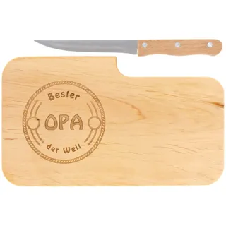 LASERHELD | Brotzeitbrett Holz mit Gravur “Bester Opa der Welt” & Messer | 26 x 15 cm | Frühstücksbrettchen Holz Schneidebrett Jausenbrett | Geschenk für Männer Papa Vatertag