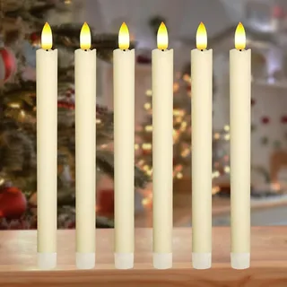 KATELUO 6 Stück LED Stabkerzen Flackernde Flamme, Batteriebetriebene LED Kerzen, Flammenlose Tafelkerzen, Elektrische Kerzen LED Echtwachskerzen für Weihnachten Hochzeit Erntedankfest Halloween
