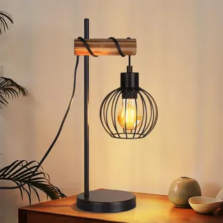 ZMH Tischlampe Vintage Wohnzimmer Nachttischlampe E27: retro Tischleuchte 1 flammig im Industrial Design aus Metall Schwarz Nachttischleuchte mit Kabel für Schlafzimmer Cafe - ohne Leuchtmittel