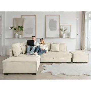 Home Affaire Ecksofa "Night & Day L-Form, B: 316 cm mit Dauer-Schlaffunktion 180x200 cm" Set: Sofa & Hocker, Bettfunktion, Bettkasten & Kissen, Boxspringbett, cream