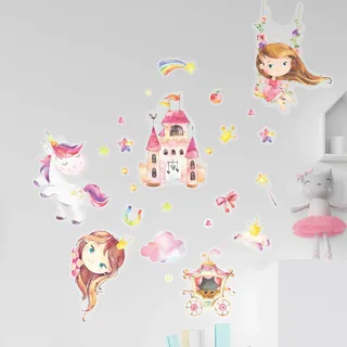 Papierdrachen Wandtattoos - 8 Bögen mit Wandstickern für Kinder - Kinderzimmer Dekoration - Wand Deko - Einhorn - 22 x 30 cm je Bogen - für Jungen und Mädchen - Set 2