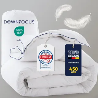 DOWNFOCUS Feder und Daunendecke 220x240cm - Oeko-Tex zertifizierte Bettdecke aus weichen Federn und Daunen - Allergiker Federbettdecke - RDS zertifizierte Ganzjahres Federbett Daunendecke - Duvet