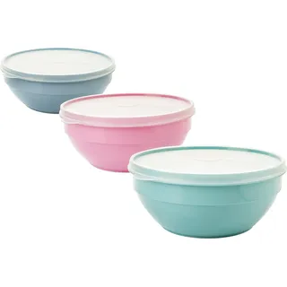 3 Schüsseln mit Deckel vielseitig, rund, für Küche & Picknick, 3er-Set - Bunt