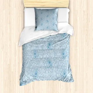 ABAKUHAUS Dahlie-Blume Mantele, Blooming Romantik, Milbensicher Allergiker geeignet mit Kissenbezügen, 135 cm x 200 cm - 80 x 80 cm, Blau - Blau