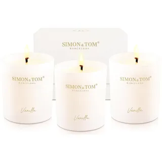 Simon&Tom Luxus Duftkerzen Set – 3er Set Vanille Duft – Bio-Sojawachs – Geschenkkerzen – Hochzeitskerzen – Glaskerzen – Langanhaltender Duft – 100 Stunden Brenndauer – Vegan – 2kg