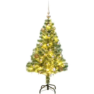Künstlicher Weihnachtsbaum mit Schnee & Kugeln 150 LEDs 150 cm - Grün, Weiß, Rosa