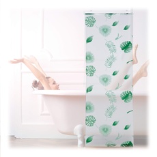 Bild Duschrollo Blätter, 60x240cm, Seilzugrollo für Dusche & Badewanne, wasserabweisend, Decke & Fenster, weiß/grün