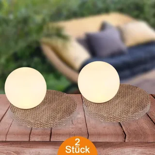 bmf-versand Solarleuchte Garten 2er Set Kugel Rattan Solarlampe Außen Außenleuchte Solar - Weiß/Braun