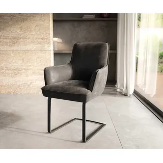 Freischwinger Heira-Flex mit Armlehnen Mikrofaser Anthrazit Vintage Freischwinger flach Schwarz Taschenfederkern