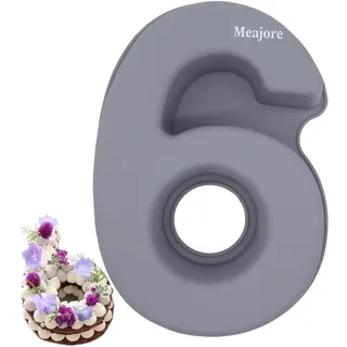 Meajore Kuchenform Zahlen, 25 cm Silikon Zahlenbackform Antihaftend – Backform Zahlen 6 für Number Cakes & Geburtstagskuchen