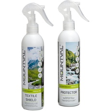 Imprägnier Spray Set von Mountval | 2 x 300ml | Mountval Textile Shield für Kleidung, Mountval Protector für Schuhe, Leder, Nubuk, Veloursleder, Textilien & Gore-TEX