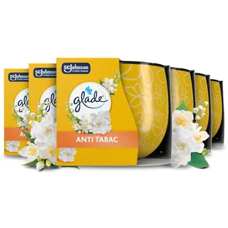 Glade Duftkerze mit Dekorfolie, Anti-Tabac, bis zu 22 Stunden Brenndauer, 6er Pack (6 x 108 g)