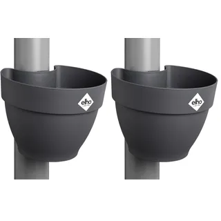 elho Vibia Campana Fallrohrpflanzgefäss 40 - Blumentopf für Regenrohr - vertikaler Garten - 100% recyceltem Plastik - Ø 21.6 x H 16.3 cm - Schwarz/Anthrazit (Packung mit 2)