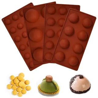 4er Schokoladenform Silikonform Pralinenform Kuchen Halbkugel Backform Bällchen Bakeware Set für Süßigkeiten Schokolade Eiswürfe Gelee Pudding Kuchenverzierung 6/8/15/24 Löcher Halbkreis Ziegelrot