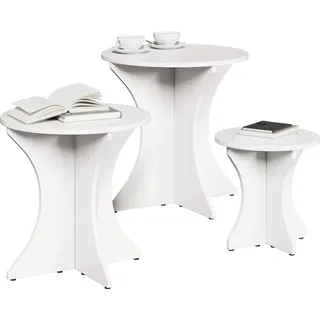 vidaXL Couchtisch Set 3-teilig, rund, aus Massivkiefernholz, Weiß, rustikal - Weiß