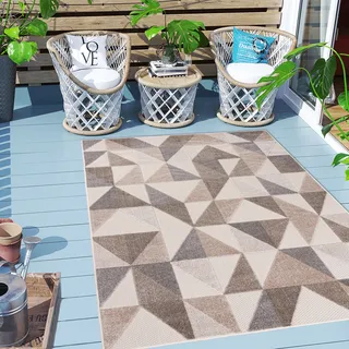 Carpeto Rugs Geometrisch In- & Outdoor Teppich Wetterfest für Balkon, Terasse - Balkon Teppich Wasserfest - Outdoorteppich Wetterfest - Aussenteppich Terrasse Groß - Beige - 160 x 230 cm - Beige