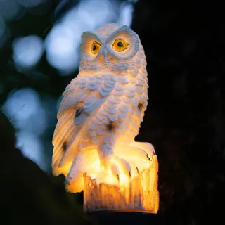 LUMILED Solar Eule Gartenleuchte 42 cm, weiße Eule Gartenstecker Rasenlampe, 3000K IP44 Gartendeko, Dekorative Wasserdichte Solarleuchte Außen, Deko Solarlampe für Blumentopf, Rasen, Garten, Hof, Balkon, Wege